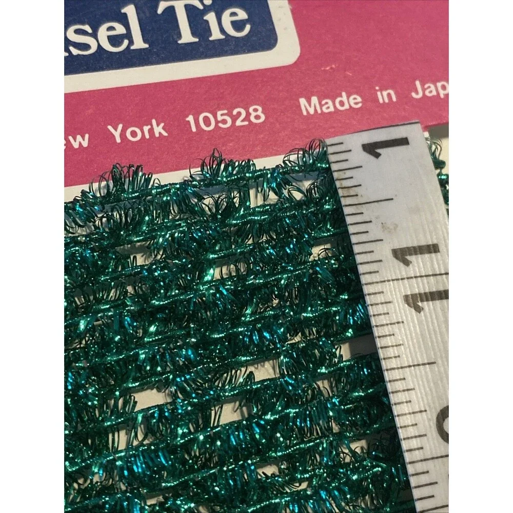 Vintage GREEN Feather Tree Tinsel Garland 15 Feet Amscan Made Japan Holiday Tree